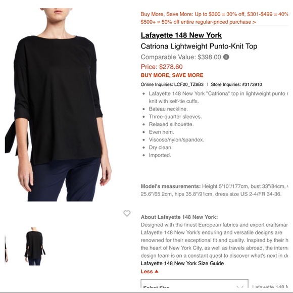 NWOT Layfayette 148 Black Catriona Bow Sleeve Top - Picture 8 of 8